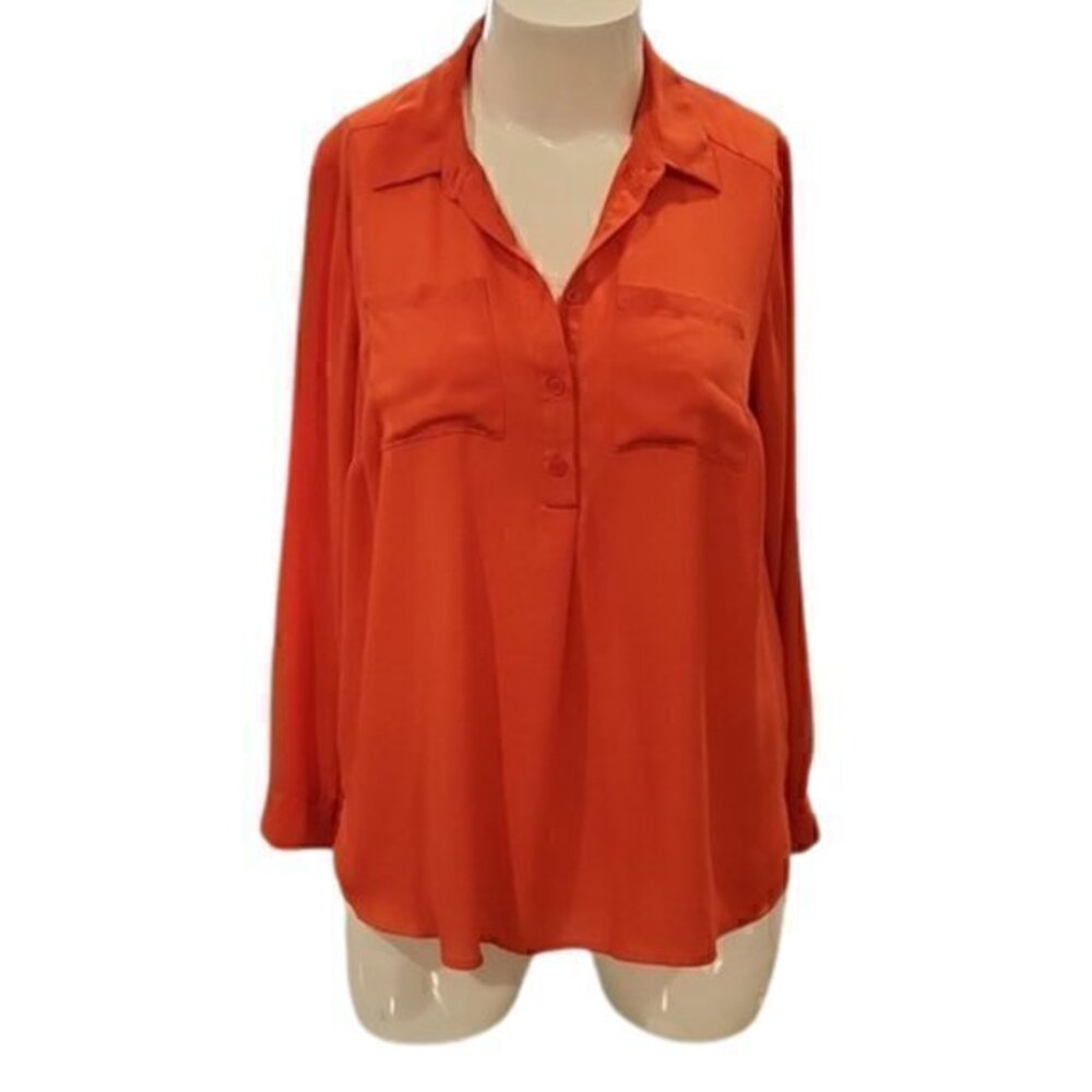 [Lane Bryant] Orange Half Button Sheer Long Sleeve - Size 10/12